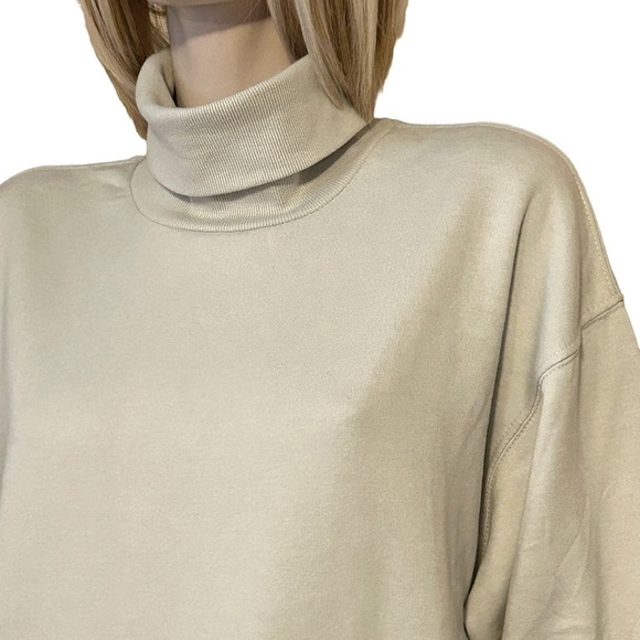 ZARA Turtleneck Sweater Top Classic Fleece Beige Ecologically Grown Oversized - Picture 2 of 15